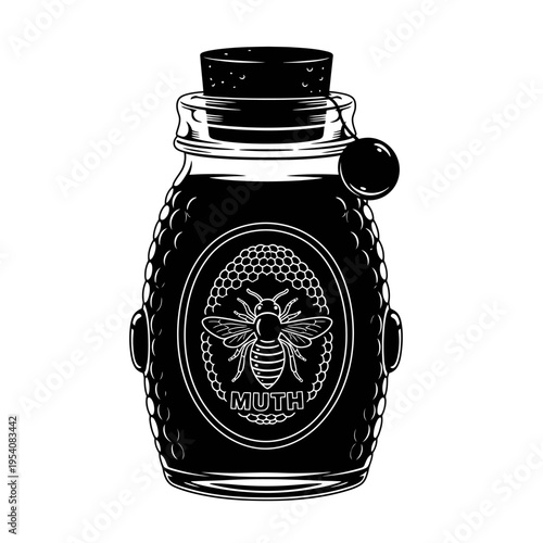 Glass Honey Jar Silhouette with Cork for Sweet Production and Packaging