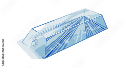 Abstract Blue Rectangular Prism with Paw Print Detail