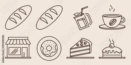 Line of food and drink for menu or recipe line food bread