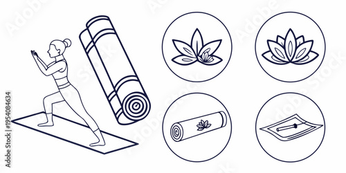 Yoga and Wellness Line woman yoga mat lotus