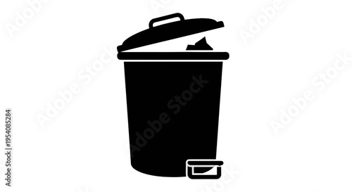 Black Trash Can with Open Lid.