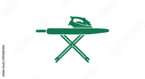 Green Iron and Ironing Board Illustration.