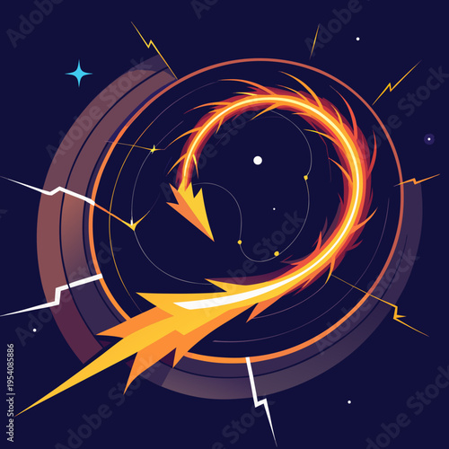 Vibrant cosmic swirl with lightning bolts