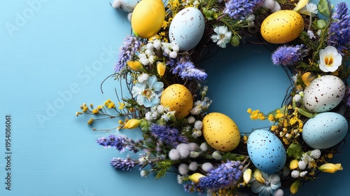 Wallpaper Mural easter wreath blue background on a blue background Torontodigital.ca