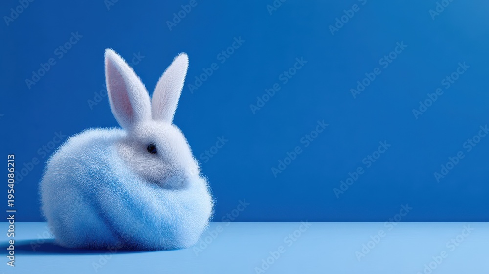 Fototapeta premium bunny cotton tail blue on a blue background