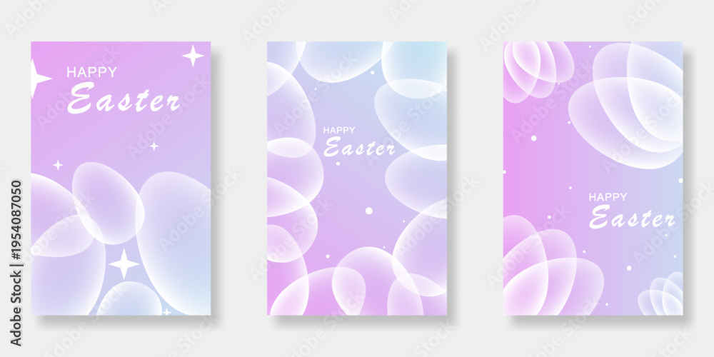 Fototapeta premium Happy Easter poster background vector set. Abstract gradient cover design with easter egg illustration. Suitable for greeting card, banner, website and ads.