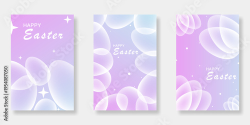 Happy Easter poster background vector set. Abstract gradient cover design with easter egg illustration. Suitable for greeting card, banner, website and ads.
