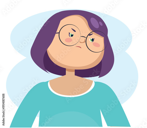 angry girl with glasses, annoyed child portrait, negative emotion expression