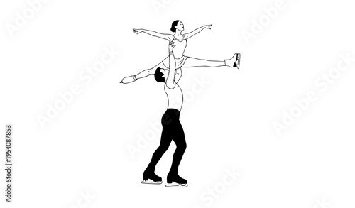 Figure skating lift vector illustration pair skaters teamwork and elegance isolated on white background