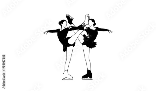 Pair figure skating lift vector illustration minimalist ice dance duo isolated on white background