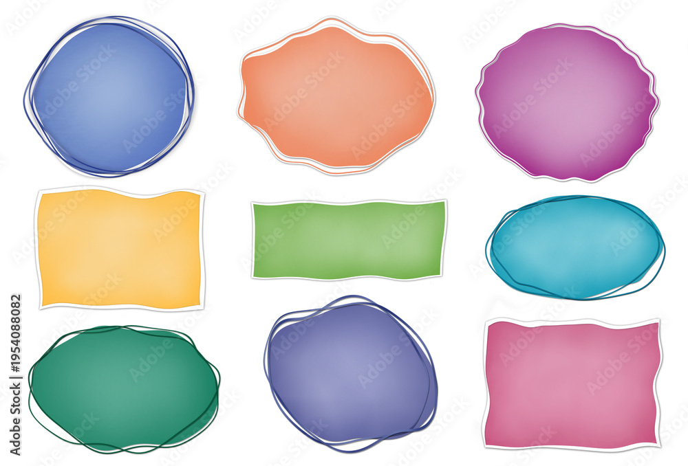 Fototapeta premium Colorful abstract shape decorative sheets set for notes .Scrapbooking , journaling, invitations ,school education, presentation, labels or stickers, graphic design elements , concept.