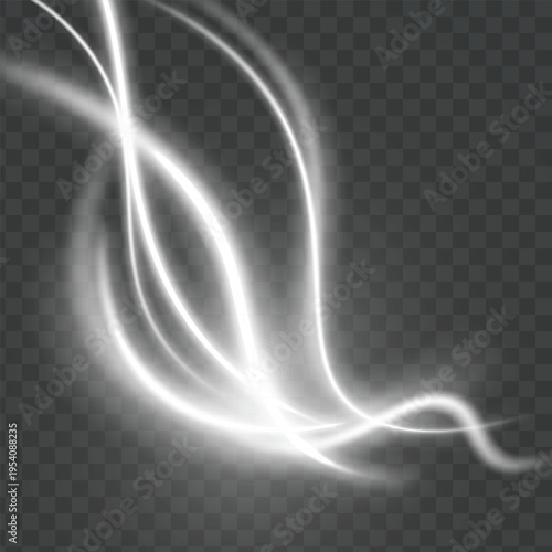 White magic light swirl. Christmas light swirl PNG. Bright shiny spiral effect for overlay.
