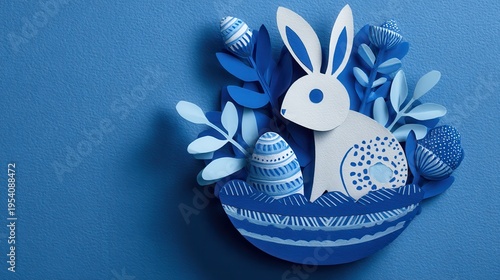 easter paper craft blue on a blue background