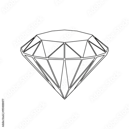 Diamond Gemstone Illustration Simple Line Art.