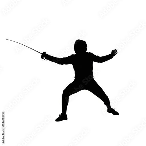 Fencer in Action with Sword Outstretched.