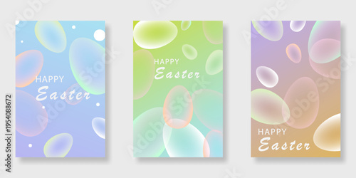 Happy Easter poster background vector set. Minimalist gradient cover with easter eggs illustration. Suitable for greeting card, banner, flyer, website and ads.