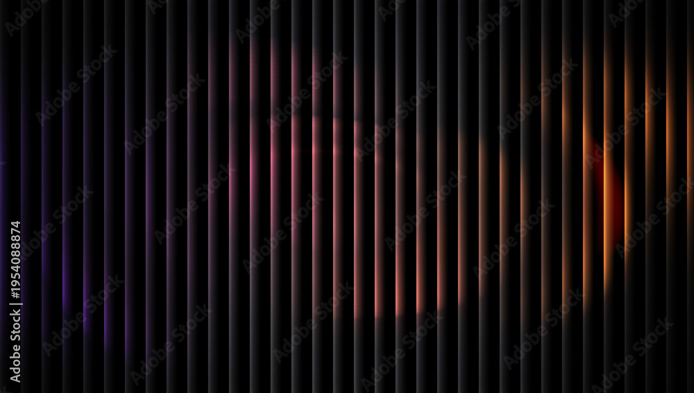 Obraz premium Abstract neon light spectrum with vertical glowing lines and warm gradient highlights on dark background