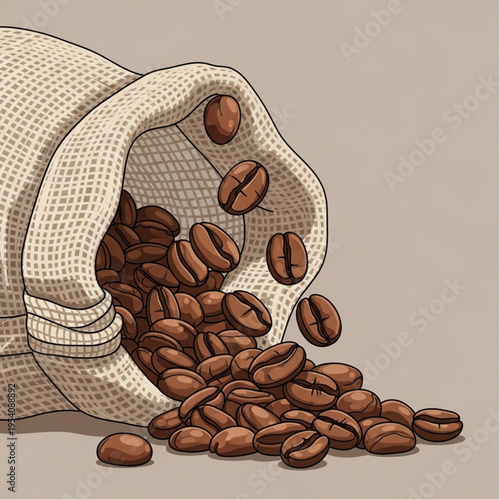 Coffee Beans Spilling from Burlap Sack.
