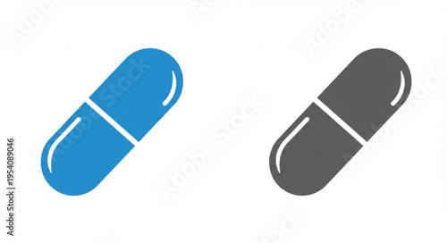 Blue and Grey Capsules on White Background.