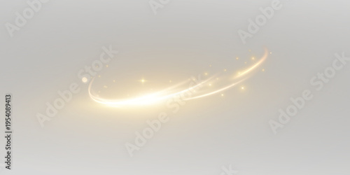 Quadro su tela Golden light line on transparent background with smooth movement and glowing edges with gold particles and fairy dust for holiday, Christmas designs