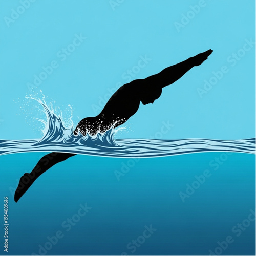 Silhouette of Swimmer Diving into Water.
