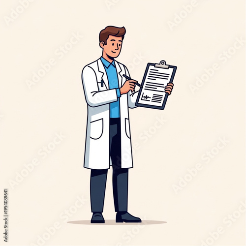 Male Doctor Holding Clipboard and Pen.