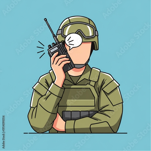 Soldier Using Handheld Radio Communication Device.
