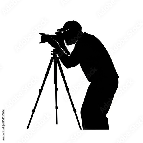 Photographer Using Camera on Tripod.