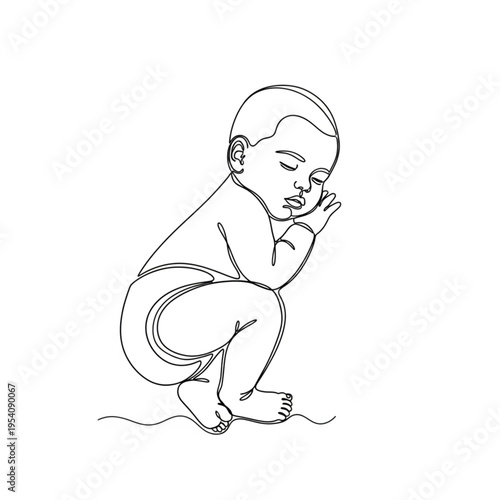 Crawling Baby Sketch Black and White.