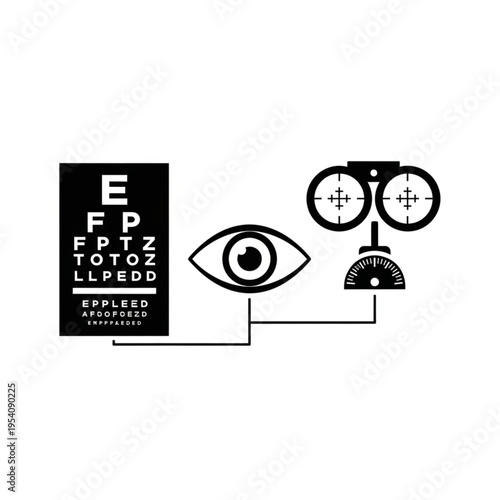 Eye Exam Chart and Ophthalmology Tools Illustration.