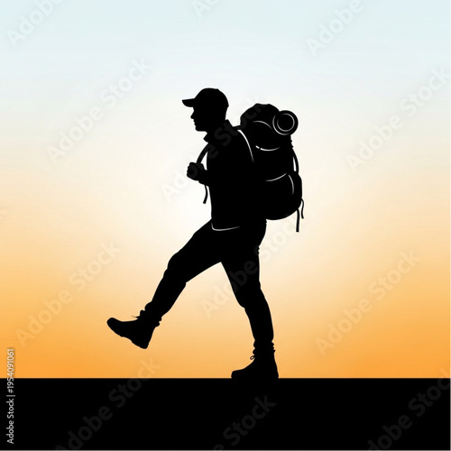 Man Walking with Backpack Silhouette.