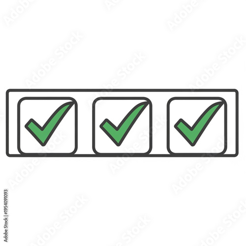 Three Green Checkmarks in Boxes.