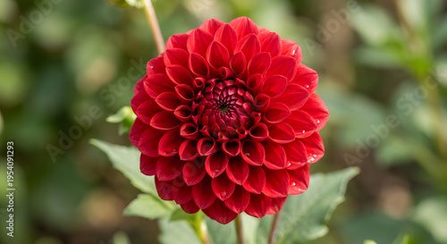 Eye catching scarlet flower with intricate petal layers