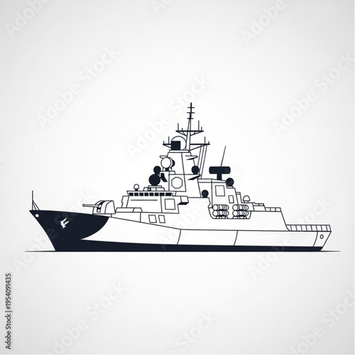 Warship Silhouette Illustration on White Background.