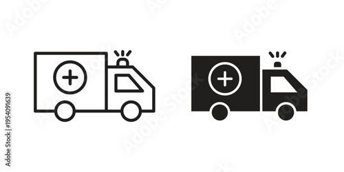 Ambulance icon logo vector. Set of line icons. flat designs