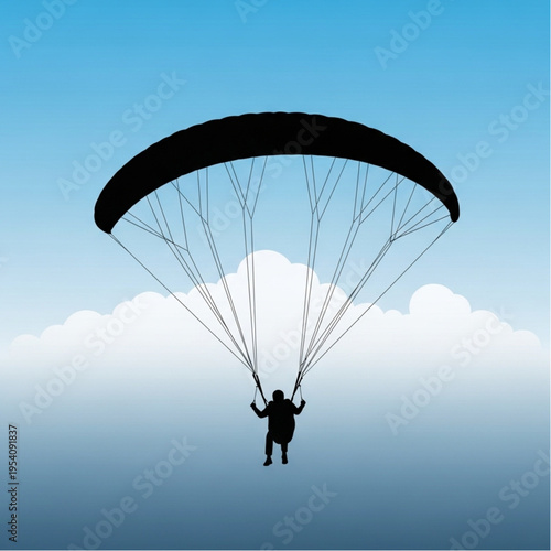 Parachutist Descending with Open Parachute Silhouette.
