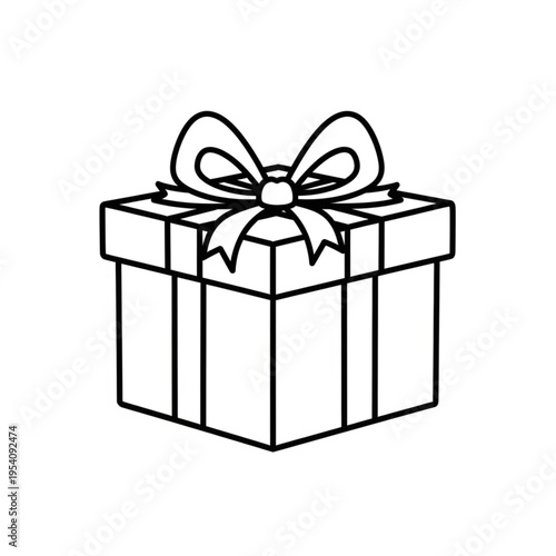 Simple Line Drawing of Gift Box with Bow.