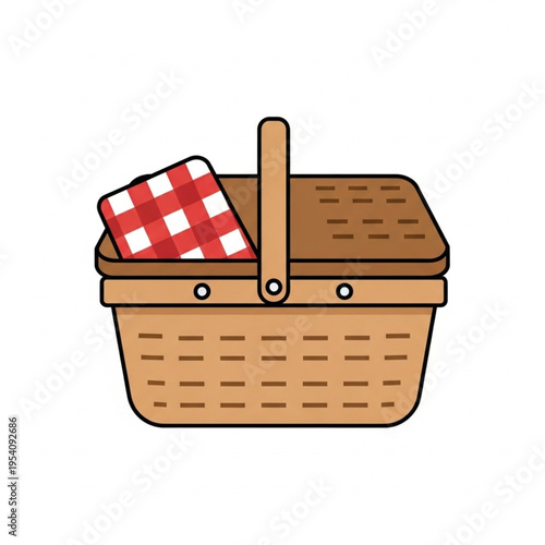 Wicker Picnic Basket with Checkered Napkin.