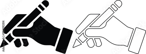 Contrast between traditional and modern handwriting tools in a handshake