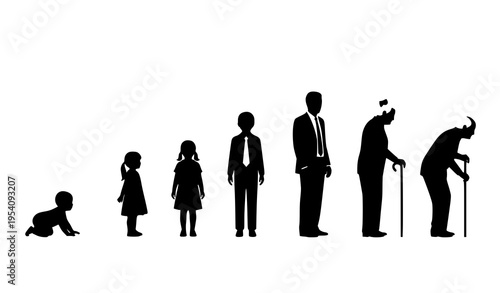 Human aging timeline silhouettes vector life development stages illustration