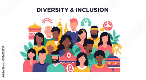 Diversity and Inclusion: Global Multicultural Community Illustrating Unity and Equal Representation