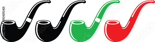 Colorful depiction of four different pipe designs arranged in a row