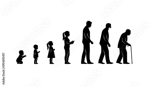 Human life stages silhouettes vector aging progression baby to elderly illustration