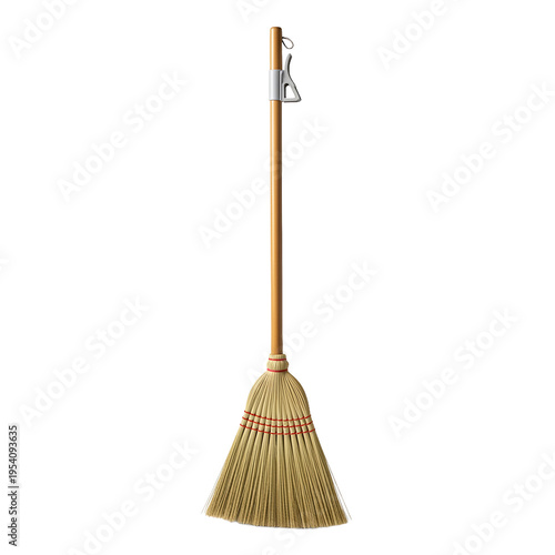 Broom with wooden handle and bristles