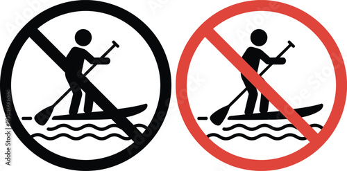 Prohibited and allowed paddleboarding symbols on water