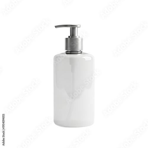 White plastic soap dispenser bottle with silver pump
