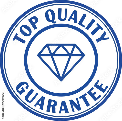 Top quality guarantee stamp circular emblem with diamond, signifies superior standard product excellence and high value customer satisfaction assurance