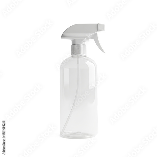 Empty clear plastic spray bottle with white nozzle