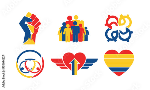 Colorful symbols representing unity, diversity, and social movements
