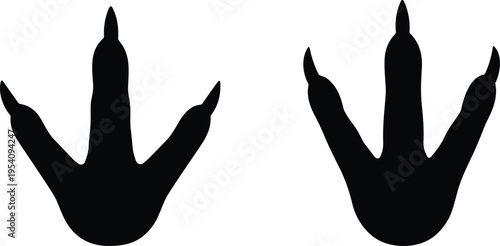 Dinosaur footprint silhouette set isolated on white background, prehistoric animal track icons for paleontology, fossil study, and design use